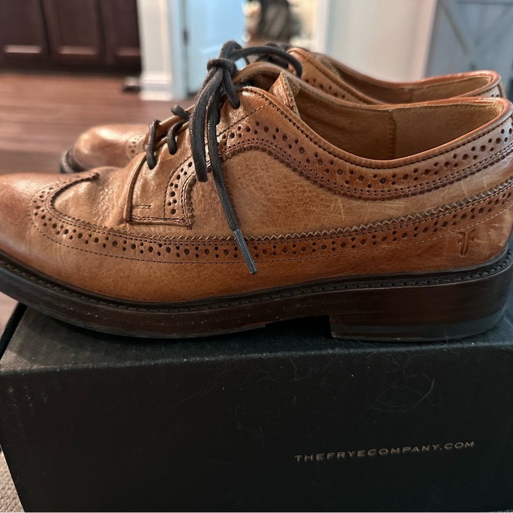 Mens Frye Wingtip. Gently worn. Rubber soles put on to protect original leather